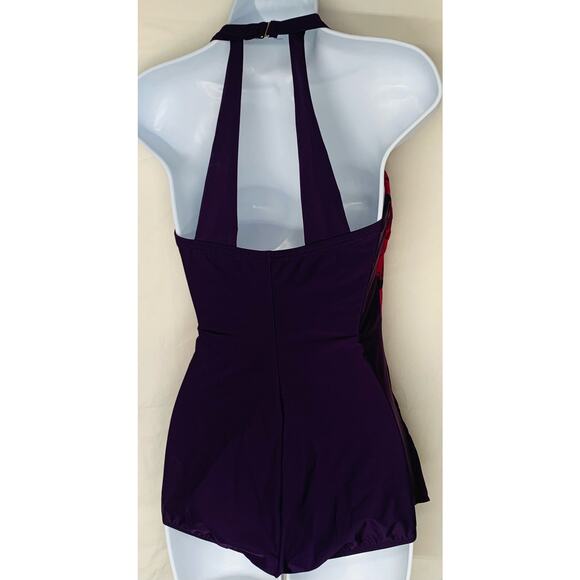 Lands End Swimsuit Size 6 One Piece Purple Pink Womens Skirt Front Floral Design - Picture 7 of 12